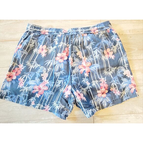 Tommy Bahama M Women's Floral Mid-Rise‎ Shorts Blue Drawstring Pockets - Picture 4 of 6